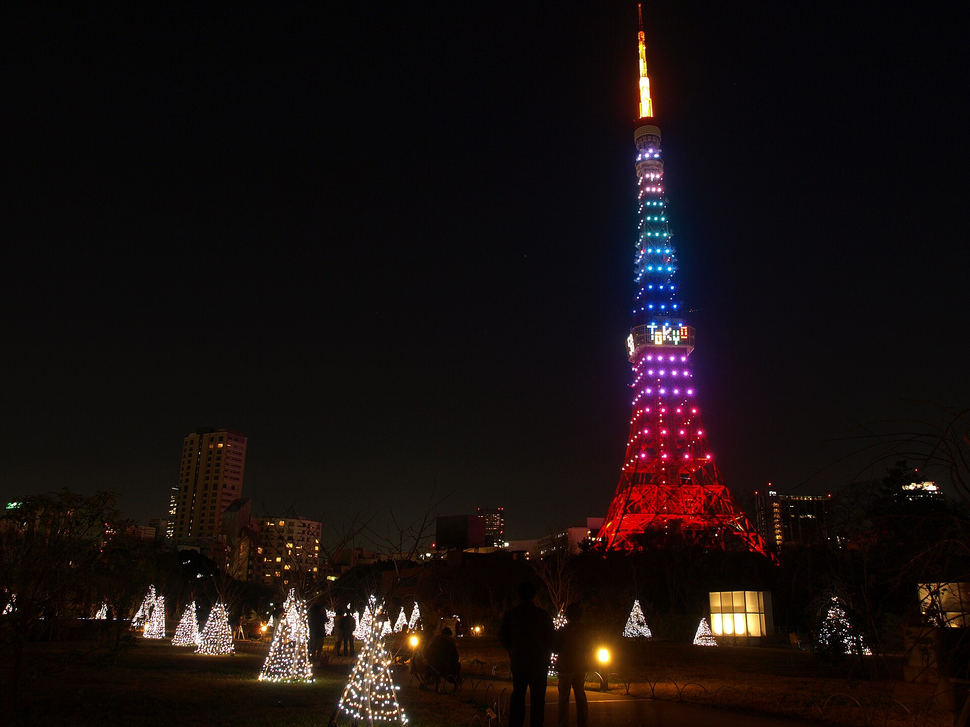 クリスマスの東京タワーと芝公園のツリー（2008年撮影）