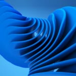 青いリボンが重なる抽象的な立体